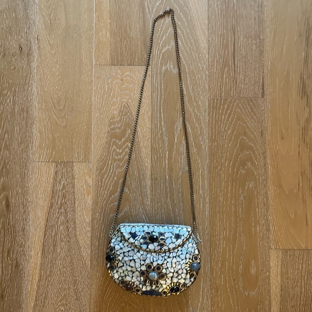 Hand made mother of pearl purse crossbody chain made in India one of a kind - Picture 3 of 11